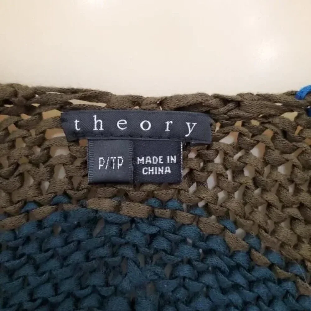 Theory Striped Knit Yarn Crochet Scoop Back Academia Edgy Grunge Sweater